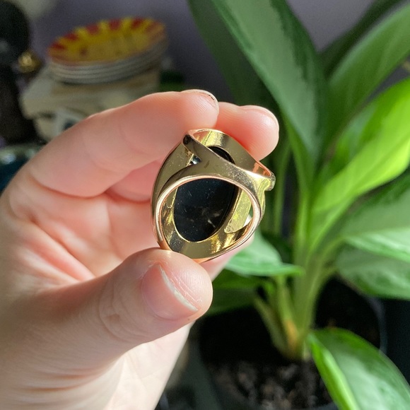 SOLD ❀ large black iridescent ring w/ golden band - Picture 2 of 3